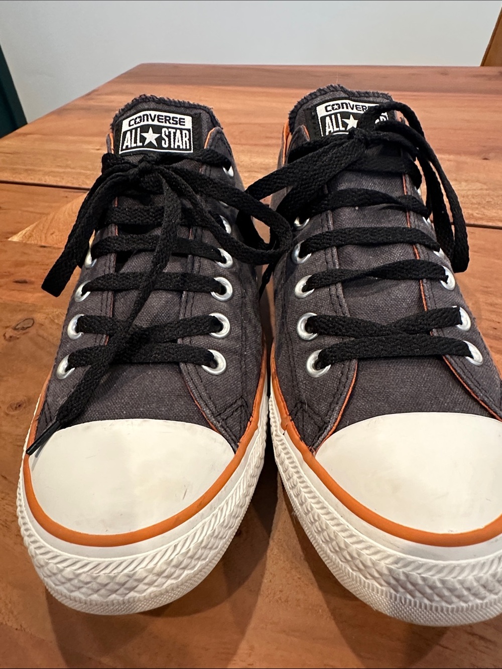 Converse Black Canvas Low Top Sneakers with Orange Trim